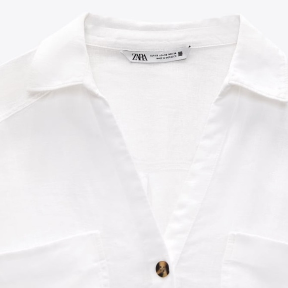 ZARA WHITE SHORT SLEEVE LINEN SHIRT - Picture 5 of 6